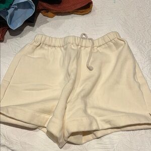 DONNI Cream Athletic Shorts with Elastic Waistband